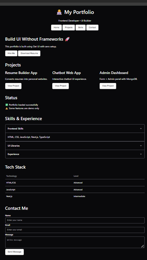 Portfolio interface built with semantic HTML and Oat UI