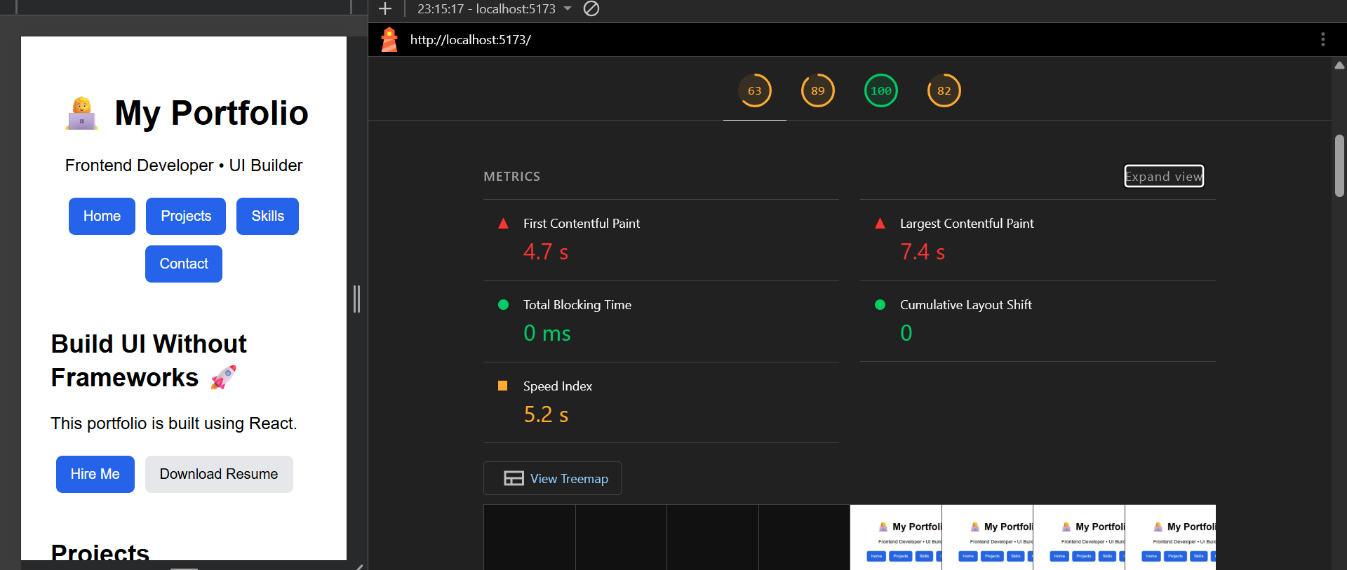 React Lighthouse performance result